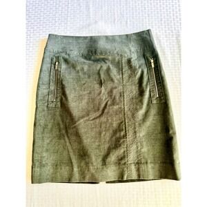 Etcetera Olive Green Grey Utility Mini Skirt Sz 4 Moleskin Cotton Blend Back Zip
